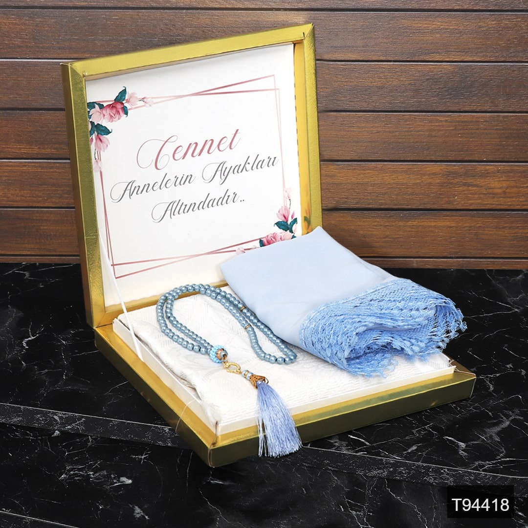 Toptan Anneler Gününe Özel Hediye Lüks Kutuda Namaz Başörtüsü + Seccade+İnci Tesbih