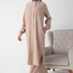 Modamiss Bürümcük Kumaş Bayan Hac ve Umre Elbisesi (2 parça) - Vizon