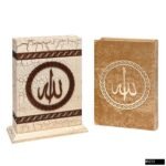 Orta Boy Arapça Kadife Kuran + Çatlak Boyalı Ahşap Muhafaza Kutusu + Karton Kutu Seti