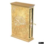 Taç Serisi Kadife Kaplamalı Ahşap Muhafazalı Kutu + Orta Boy Arapça Kadife Kuran + Taşıma Çantası Hediye Seti