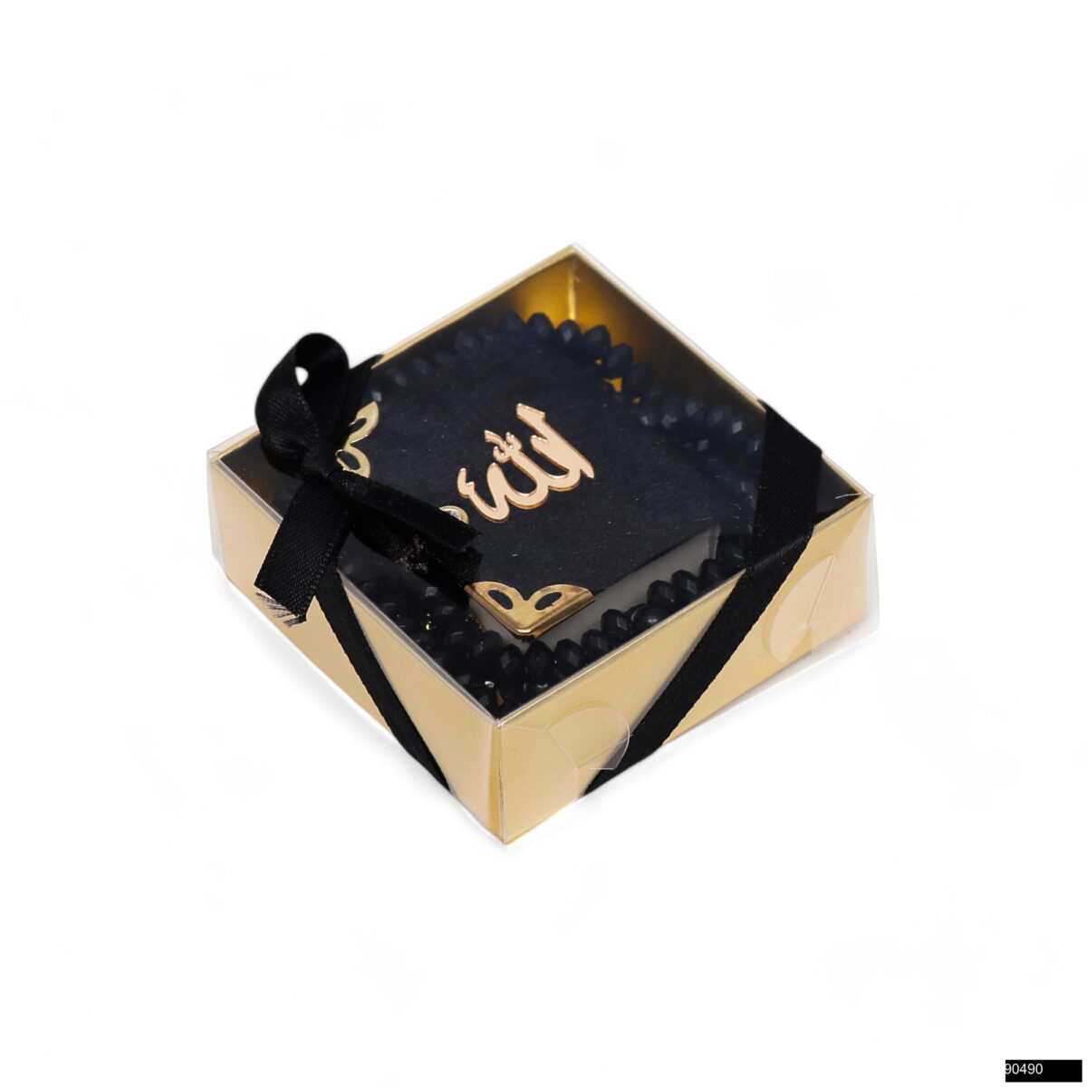 8x8x3 cm Zühre Serisi Asetat Kutu + Mikro Boy Arapça Tek Sayfa Püsküllü Kadife Kuran-ı Kerim + Gül Kokulu Tesbih Seti - Görsel 1